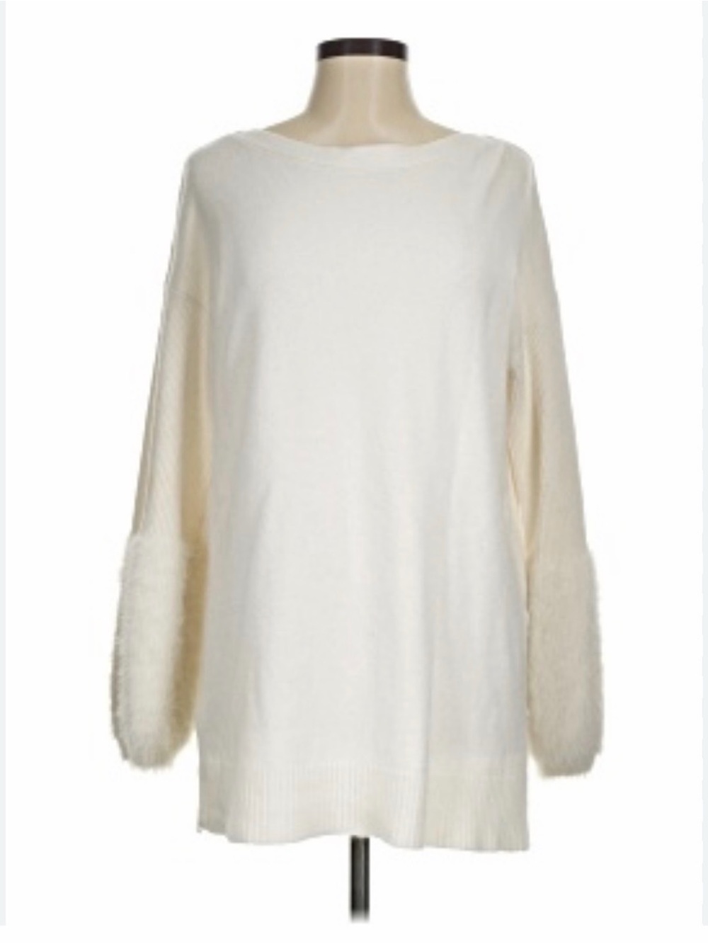 Anthropologie  Sweater Tunic Fluffy Faux Fur Sleeve Ivory size XL Petite